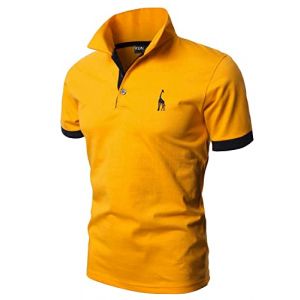 KUNJLELP Polo &agrave; Manches Courtes pour Hommes Broderie de la Girafe T-Shirt d'&eacute;t&eacute; Uniformes,A-Jaune,XXL (Chuanghui-EU, neuf)