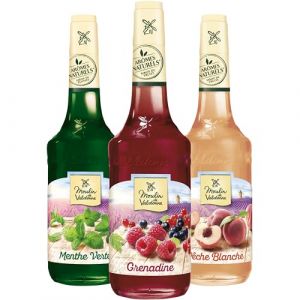 Moulin de Valdonne - Assortiment de Sirop de Grenadine, de sirop de Menthe et de sirop de Pêche Blanche pour boissons rafraîchissantes, cocktail avec ou sans alcool, 3 bouteilles 70 cl (THE SIROP SHOP, neuf)