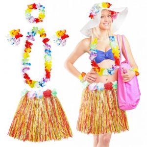 Aomig Jupe Hawaïenne, Déguisement Hawaïen Accessoires 40cm Jupe Hawaïenne en Paille avec Taille Élastique en Herbe Hula, Fournitures de Fête d'Été Parfaites à Hawaii Aloha Beach(Couleur) (OODDH, neuf)