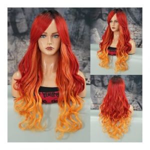 Perruques pour femmes Perruque sirène habiller cheveux longs bouclés glace bleu dégradé sirène Cosplay perruque Perruques(Mermaid red orange) (LIUXIANJU, neuf)