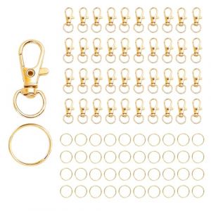 Mousqueton Porte Clef Anneaux, Attache Porte Clé, Fermoir Mousqueton Crochets de Clés Avec Porte-clés, Pivotant Keychain Pivotant en Métal, pour la Fabrication de Clés, L'artisanat (Gloden)80 Pièces (GuangYuanHang, neuf)