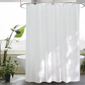 EurCross Rideau de douche extra long 220 cm, blanc, 200 x 220 cm, tissu textile avec &oelig;illets en m&eacute;tal, anti-moisissure, imperm&eacute;able, lavable, avec 14 anneaux (Eurcross, neuf)