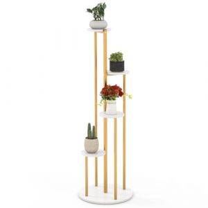 COSTWAY Support pour Plantes d'Int&eacute;rieur &agrave; 4 Niveaux, Etag&egrave;re d'Angle de 125 CM de Haut pour Plantes en Pot, &Eacute;tag&egrave;re &agrave; Fleurs avec Structure en M&eacute;tal Dor&eacute;, pour Jardini&egrave;re Bureau Balcon (Blanc) (FDS GmbH, neuf)
