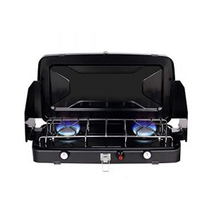 Camplux JK-8620 Pliable R&eacute;chaud de Camping &agrave; Gaz Portable, 2 Br&ucirc;leurs Barbecue &agrave; Gaz Camping R&eacute;chaud &agrave; Gaz 2400 Watt, Fonctionne au Butane/Propane (CAMPLUX, neuf)