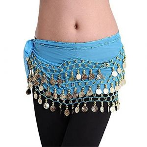 YiLang Ceinture Danse Orientale Femme Fille Foulard Danse du Ventre Belly Dance Soie Foulard à Sequin Écharpe Déguisement (Bleu Ciel)… (xieqiaohui, neuf)