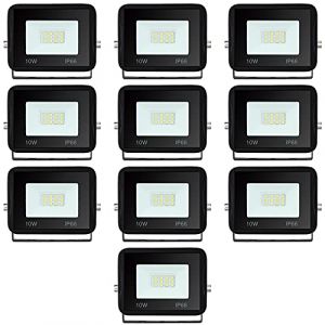 Yakimz Lot de 10 spots LED d'extérieur 10W, Projecteur LED Exterieur 900lm, En aluminium super lumineux - Angle d'éclairage 120°, Étanche IP66, 3000 K Blanc chaud, Pour terrasse, terrain de sport (HITGROW, neuf)