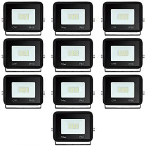 Yakimz Lot de 10 spots LED d'extérieur 10W, Projecteur LED Exterieur 900lm, En aluminium super lumineux - Angle d'éclairage 120°, Étanche IP66, 3000 K Blanc chaud, Pour terrasse, terrain de sport (duoli-eu, neuf)