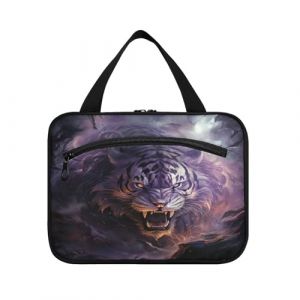 Linnyio Cool Tigre Violet En Colère Trousse de Toilette de Voyage Suspendue Maquillage,Grande Capacité Pliable Rangement Sacs de Lavage pour Femmes Filles (Linnyio, neuf)