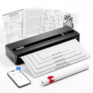 vretti Imprimante Thermique A4, PB821 Bluetooth Imprimante Portable, Imprimante sans Encre, Prend en Charge Le A4 Papier Thermique Imprimante de Voyage sans Fil Compatible avec Android et iOS (vretti-eu, neuf)