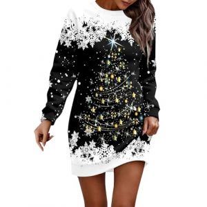 Robe de No&euml;l Femme Dr&ocirc;le Rudolph Renne Imprim&eacute; Robe Rockabilly Noel Vintage R&eacute;tro Ann&eacute;e 50s pin-up Rockabilly Swing &agrave; Pois Robes de Soir&eacute;e Chic D&eacute;guisement M&egrave;re No&euml;l Sexy (d-Black, XXL) (BAULMD（90% Big Promotion Without Discount Code ）, neuf)