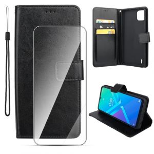 Houjunor &Eacute;tui Cuir pour Wiko Y82, Coque Rabat en Cuir avec Fermeture magn&eacute;tique, r&eacute;sistante aux Chocs, Porte-Cartes et Fonction Support pour Wiko Y82 (Noir), incluant 1 Verre tremp&eacute; HD (Houjunor, neuf)