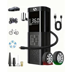 SERVOMASTER Compresseur &agrave; Air Portatif, Gonfleur Pneus Voiture 150PSI, Gonfleur Electrique avec Fonction d'arr&ecirc;t Automatique, &eacute;cran num&eacute;rique et &eacute;clairage LED, pour Voitures, Motos, V&eacute;los, Ballons (GrandGreenView, neuf)