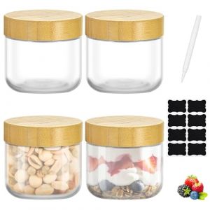 TranRantic 4 Pi&egrave;ces Pot Overnight Oat Verre, 300ml Bocaux en Verre avec Couvercle Herm&eacute;tique, Pot Yaourt R&eacute;utilisable, Meal Prep Containers Verres pour Yaourt C&eacute;r&eacute;ales (Zheranstore, neuf)
