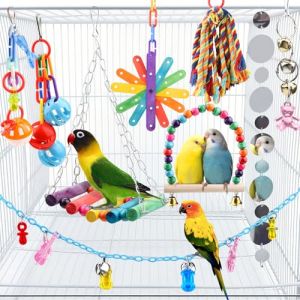 QUOZUO Jouets pour Oiseaux, 9 Pi&egrave;ces Jouet Perroquet, Jouets &agrave; M&acirc;cher &agrave; Suspendre, Accessoire de Cage &agrave; Oiseaux, Balan&ccedil;oire, &Eacute;chelle, Cloches, pour Perroquet, Pinsons (Jingfeng Store, neuf)
