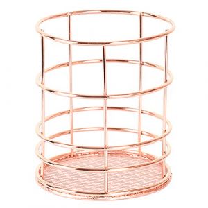 Lommer Porte-Ustensiles, Creux Egouttoir &agrave; Couverts en Fer Porte-Ustensiles Porte-Stylos Pot &agrave; Crayons Rose Gold pour Stylos et Autres Ustensiles Accessoires (Rond) (weilejishangmao, neuf)