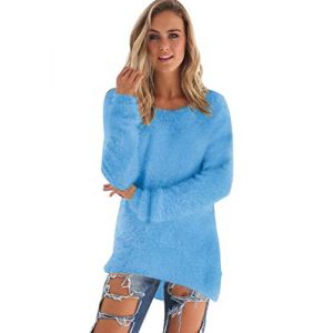 Pull Long Maille Femme Oversize Pull Mohair Col Rond Femme Chandail Femme Large Tricot Pull Grosse Maille Manche Longue Femme Chaud Loose Ample Hiver Chandails Grosses Mailles Sweater Femme Bleu L (Pengniao, neuf)