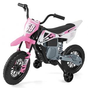 GOPLUS Moto &Eacute;lectrique Enfants 12 V avec Batterie,2 Roues Amovibles, Voiture Electrique Enfant avec Musique sans Fils, Amortissement, Charge 30 kg, 3-5 km/h, pour Enfants de 3-8 Ans (Rose) (Augenstern24, neuf)