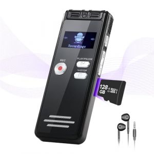 NekSide Enregistreur vocal num&eacute;rique 128 Go &ndash; 3072 kbps &ndash; Interface de type C &ndash; Enregistreur vocal num&eacute;rique MP3 &ndash; Enregistreur vocal HD Dual MIC pour conf&eacute;rence, interview, r&eacute;union (BED-US, neuf)