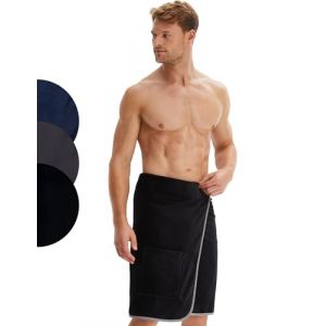 Morgenstern Kilt de Sauna Homme avec Velcro 100% Coton &Eacute;ponge Oeko-TEX&reg; Drap de Bain Serviette de Sauna avec Poche Jan Noir (Morgenstern24, neuf)