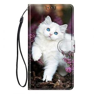 ChoosEU Coque pour Samsung Galaxy A05s Housse Cuir avec Protection Etui Portefeuille Antichoc Magnétique Étui à Rabat et Folio Support Pochette Cover élégant Motif pour Femmes Flip Case - Chat Blanc (ChoosEU, neuf)