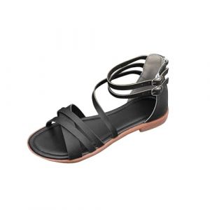 Sandales et Nu-Pieds Femmes Confortable Sandales Plates pour Femmes Décontracté Style Romain Croisé Cheville Élastique Sangle Une Bande Sandales D’été Plates Pas Cher Spartiate Chaussures Plates (⭐⭐⭐⭐⭐Générique(5-12 jours Arrivé), neuf)