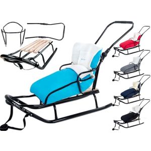 Luge GagaDumi Oslo en m&eacute;tal avec Dossier avec Ceintures de s&eacute;curit&eacute;, Barre de pouss&eacute;e et chanceli&egrave;re, Luge pour b&eacute;b&eacute;, id&eacute;ale pour Les Enfants et Les Adultes, Charge jusqu'&agrave; 120 kg (O2-Turquoise) (GaGaDumi, neuf)