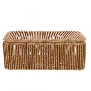 PATKAW Panier de Rangement en Osier Petit avec Couvercle Bo&icirc;te Rectangulaire Tress&eacute;e &agrave; 2 Compartiments Panier Empilable pour Maquillage et Bureau Organisateur Anti-Poussi&egrave;re pour (iLANG, neuf)