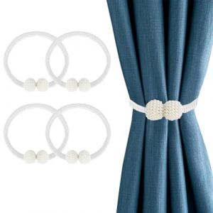Embrasse pour Rideaux Magnétique (Lot de 4) - Attache Rideau Élégant en Perles - Beige - Embrasse Rideau Pratique et Décoratif (wuhanshichenlingyanshangmaoyouxiangongsi, neuf)