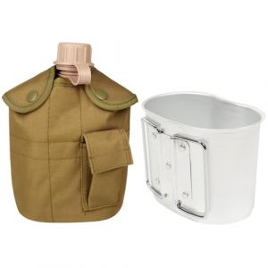 Ensemble de Gourdes Militaire, 1 L Bouilloire Militaire Portable, Cantine Camping en Aluminium avec Housse en Nylon pour Survie en Plein Air, Randonnée, Camping (Voda FR, neuf)