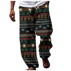 Pantalon sarouel pour homme - Tendance - Respirant - Avec impression ethnique africaine - Décontracté - Pantalon de plage hawaïen - Pantalon de vacances léger et élastique - Jambes larges - Pour hip (ritogf, neuf)