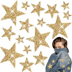 VZXQX 16 Pièces Patch Thermocollant Etoile Paillette pour Vetement, Patchs à Repasser Dorée avec Strass pour T-shirts, Jeans, Chapeaux, Sacs, Ecusson Thermocollant Étoiles à Repasser pour Tissus (JIU JIANG JUYASUI MAOYI YOU XIAN GONGSI, neuf)