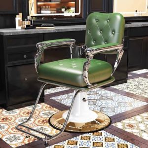 PA-DABAOO Fauteuil De Barbier Vintage, Fauteuil De Barbier Robuste Pour Homme, Fauteuil Inclinable Hydraulique À Base Arrondie, Pivotant À 360° Et Ergonomique,Vert (Panda-Dabaoo, neuf)