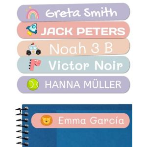 100 Étiquettes prénom personnalisées pour enfants. Autocollants pour marquer école, crèche, livres, jouets, tupperware. Étiquettes imperméables 6x1 cm (Haberdashery Online, neuf)