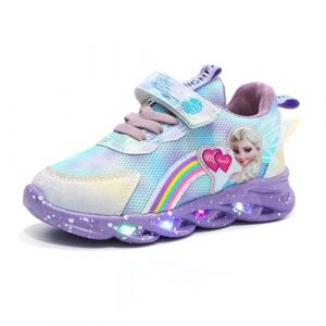 Chaussures lumineuses for enfants, chaussures ELSA for filles, sneakers clignotantes for kids avec lumi&egrave;re et fermeture MAGIC TAPE, baskets lumineuses antid&eacute;rapantes roses violettes(Violet,26 EU) (Emis&uuml;nde, neuf)