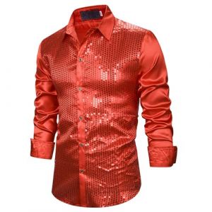 DUHENWU Chemise &agrave; paillettes pour homme &agrave; manches longues - Chemise brillante - Costume disco des ann&eacute;es 70 et 80 - Chemise d&eacute;contract&eacute;e - Carnaval, Mardi Gras, spectacle, mariage, v&ecirc;tements pour (ritogf, neuf)