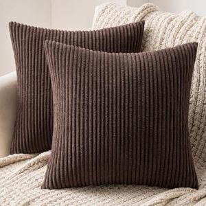 MIULEE Lot de 2 Decorative Housse de Coussin en Velours Côtelé Canapé Taie d'oreiller Douce pour Maison Salon Chambre Lit Clic Clac 50x50 cm Chocolat (MIULEE HOME, neuf)