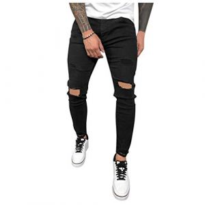 LAOLUO Jean Trou&eacute; Homme Mode Skinny Slim Fit Pantalon Denim Styles D&eacute;chir&eacute; Sport Trousers avec Fermeture &Eacute;clair Casual Mode Survetement Pants Jogging Trekking Outdoor Travail Cargo Vintage Sweatpants (JINGMENGFUSHI, neuf)