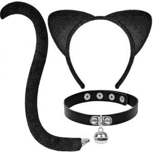 WEITAPYT D&eacute;guisement Chat Femme, 3pcs Accessoires Costume Chat, Oreille de Chats Serre Tete, Queue de Chats, Collier Cloche, Id&eacute;al pour Halloween, le Carnaval, les F&ecirc;tes, Accessoire de Costume (xiongweiyeah, neuf)