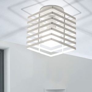 iDEGU Plafonnier Industrielle Cube Cage Vintage Lustre Suspension en Fer R&eacute;tro Luminaire de Plafond pour Chambre Entr&eacute;e (Blanc - Cube) (IDEGU, neuf)
