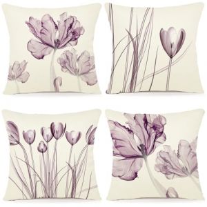 ZWJD Lot de 4 Housse Coussin 40x40 Florale Peinture &agrave; l'aquarelle Housses de Coussin D&eacute;coratives en Coton Lin Taie Oreiller de Canap&eacute; Housse De Coussincarr&eacute; pour Lit Voiture De La Maison Canap&eacute; (ZWJD-EU, neuf)