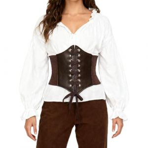 Corset Pirate Femme,Bustier Ceinture Corset Noir Marron,Cuir Robe Costume Medieval Accessoires,Steampunk Leather Bustiers Et Corsets Femme,pour M&eacute;di&eacute;Val Viking Pirate D&eacute;guisement (Marron/Taille XL) (biu-shop, neuf)