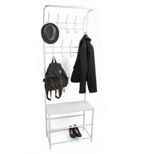 DIVCHI Porte-manteau avec 9 crochets, &eacute;tag&egrave;re &agrave; chaussures et rail &agrave; v&ecirc;tements suspendu, meuble de vestibule en m&eacute;tal &agrave; poser librement pour chambre, couloir, entr&eacute;e et petit espace (Blanc) (Vicky_Hemdev (VAT Registered UK Company), neuf)