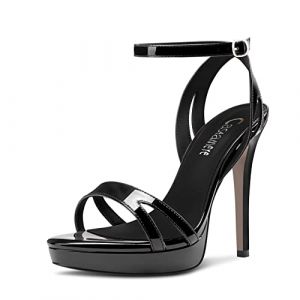 Castamere Femmes Aiguille Haut High Plate-forme Talon Heel Ouvert Bout Lanières Cheville Sandales Mariage Danse 12 CM Heels Noir 40 EU (SUNShop, neuf)