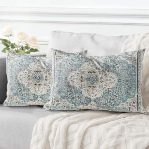 ECZOIL Lot de 2 Decorative Housse de Coussin 30x50 cm Boho Ethnique Vintage en Canap&eacute; Taie d'oreiller Douce pour Maison Salon Chambre Canape Boh&egrave;me Art d&eacute;co - Bleu Ciel (HZLFCZL, neuf)
