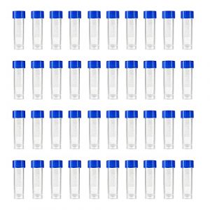 HUAZIZ Lot de 40 Tubes à Essai Gradués 5Ml, Cryotubes En Plastique Tubes,Tube de Fiole Congelé en Plastique avec Bouchon à Vis,Flacon Transparent,Bleu (HUAYUE-EU, neuf)