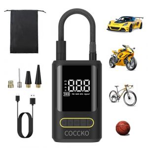Gonfleur Pneus Voiture sans Fil，COCCKO 150 PSI Compresseur À Air Portatif,Arrêt Automatique, gonfleur Velo Electrique Lampe LED & SOS,Pompe à pneus électrique pou Auto Moto Vélo Ballon (Noir-a) (Medusa-COCCKO, neuf)