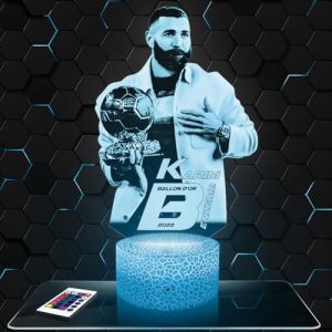 Lampephoto.fr - Lampe 3D K. Benzema Buste Ballon d'Or Foot Footballeur France, Idée Cadeau deco Foot Footballeur France Lampe LED Deco Bureau Salon Homme Idée Cadeau Noel Fan de K. Benzema, TOP (CS LASER, neuf)
