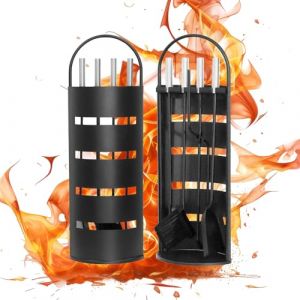 Melko Serviteur de cheminée 6 pièces avec rangement pratique pour la cuisine, la maison, avec support, noir (MELKO24, neuf)