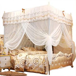 KIMISS Rideau de Lit Lit &agrave; Baldaquin Blanc Polyester Luxe Princesse Quatre Coins Poteau Rideau de Lit Moustiquaire Moustiquaire Literie (S) (120 * 200 * 200) (Eugeeu, neuf)