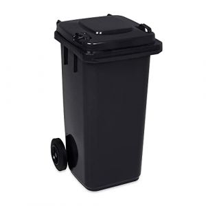 JESTIC Poubelle à roulettes avec roues en caoutchouc pleines pour les déchets et le recyclage Tri Selectif garage Haut XXL (120 Litres, Noir) (Mon-conteneur.france, neuf)